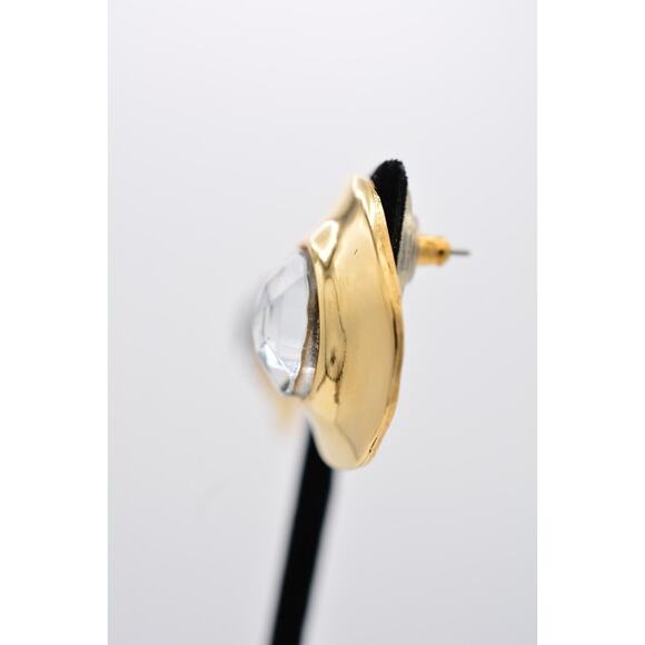 Givenchy Vintage Earrings Lucite Clear Crystal Gold Chunky Signed 1980s BinAO - Picture 11 of 12